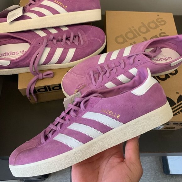 Adidas GAZELLE DECON SHOES Purple / Cloud White / Gold Metallic - Mens 10.5 NEW! - Picture 2 of 9